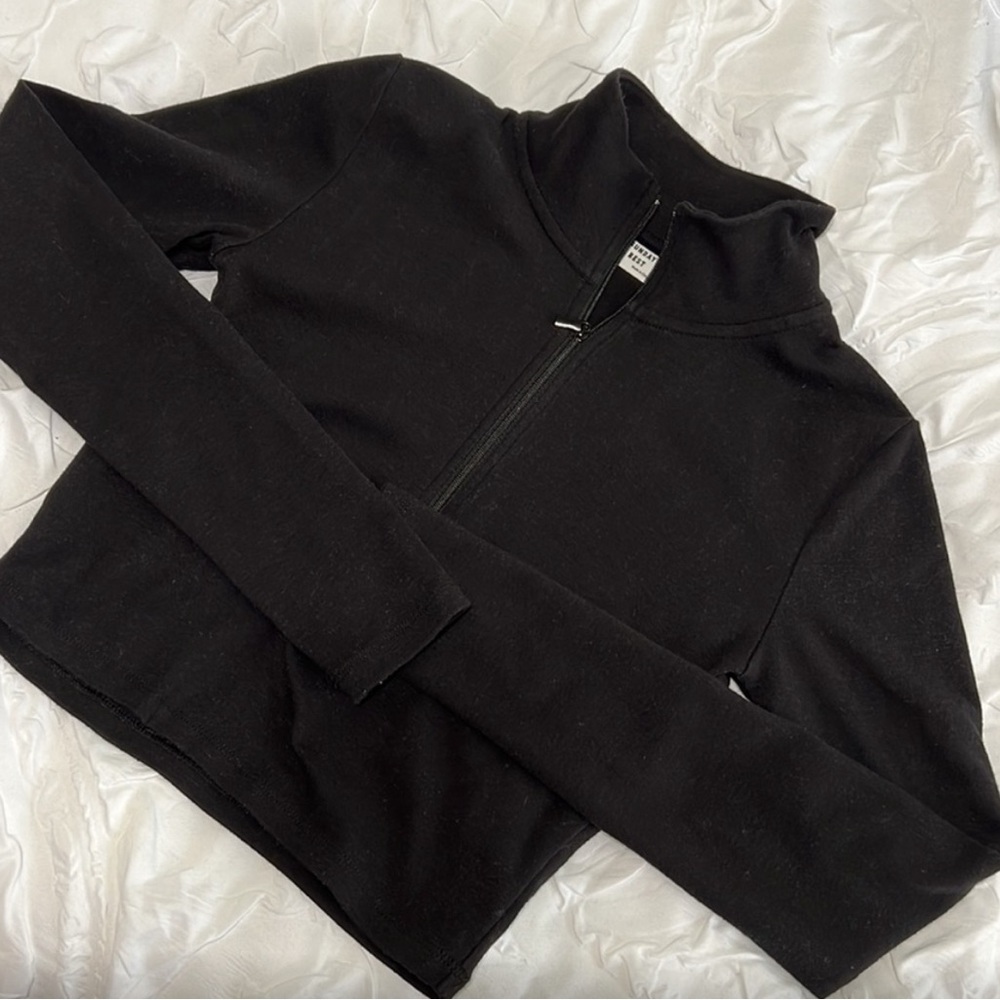 Aritzia Black Fitted Long Sleeve Polo Sweatshirt